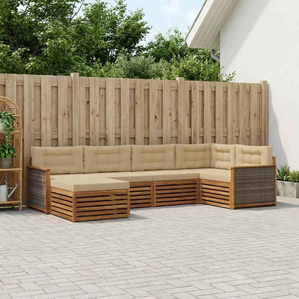 Utomhussoffset med kudde 6 pcs Naturlig och Beige