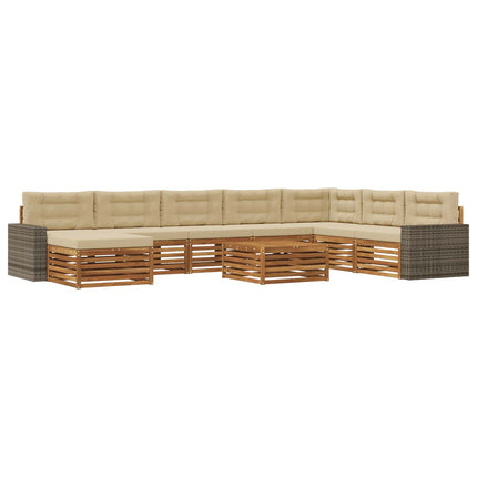 Utomhussoffset 9 pcs Naturlig och Beige Massivt Akaciaträ