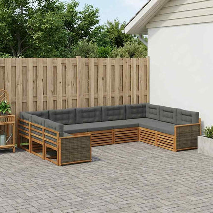 Utomhussoffset 9 pcs Naturlig och Antracit Massivt Akaciaträ