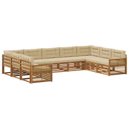 Utomhussoffset 9 st Naturlig och Beige Massivt Akaciaträ