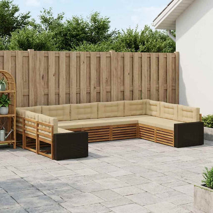 Utomhussoffset 9 pcs Naturlig och Beige Massivt Akaciaträ