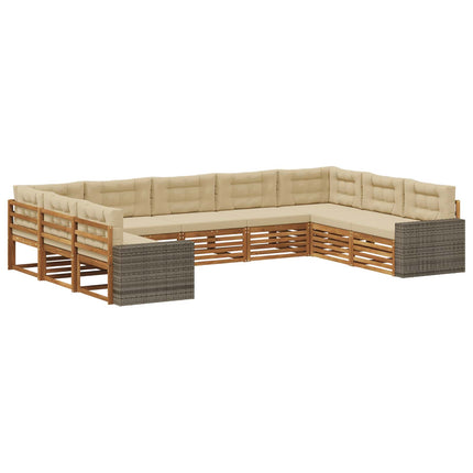Utomhussoffset 9 pcs Naturlig och Beige Massivt Akaciaträ
