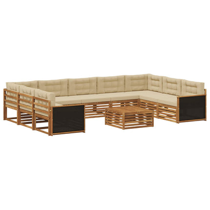 Utomhussoffset 10 pcs Naturlig och Beige Massivt Akaciaträ