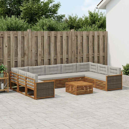 Utomhussoffset 10 pcs Naturlig och ljusgrå Massivt Akaciaträ