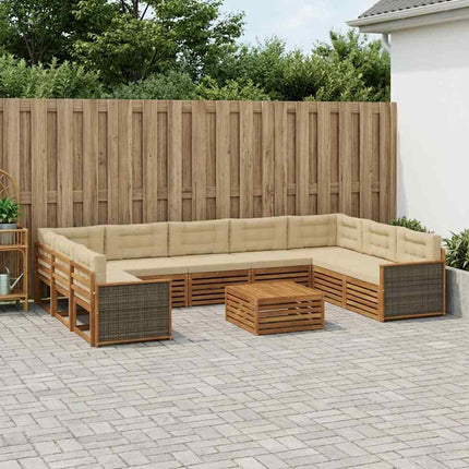 Utomhussoffset 10 pcs Naturlig och Beige Massivt Akaciaträ