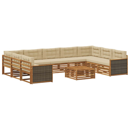 Utomhussoffset 10 pcs Naturlig och Beige Massivt Akaciaträ