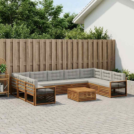Utomhussoffset 10 pcs Naturlig och ljusgrå Massivt Akaciaträ