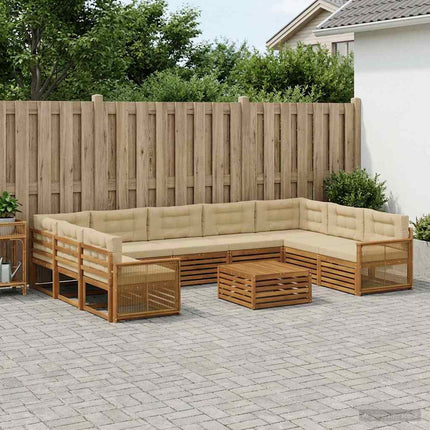 Utomhussoffset 10 pcs Naturlig och Beige Massivt Akaciaträ