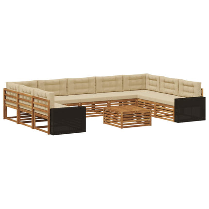 Utomhussoffset 10 pcs Naturlig och Beige Massivt Akaciaträ