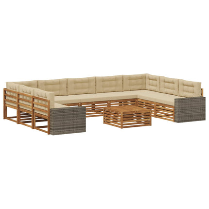 Utomhussoffset 10 pcs Naturlig och Beige Massivt Akaciaträ