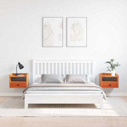 Sängbord med låda 2 pcs Vaxbrun 38 x 36 x 29,5 cm Massiv furu
