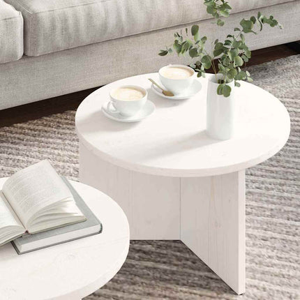 Kaffeebord 2 st Vit 49 x 49 x 28 cm Massivt tallträ