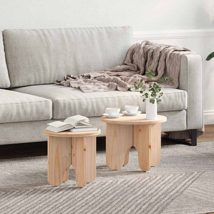 Kaffeebord 2 st Naturfärg 39.5 x 39.5 x 30 cm Massivt tallträ