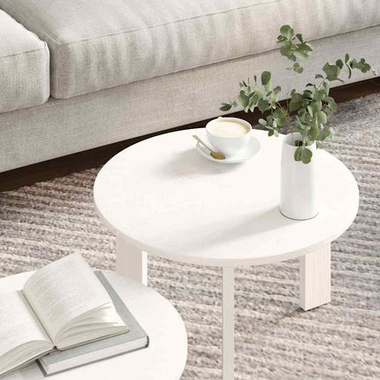 Kaffeebord 2 pcs Vit Massivt tallträ