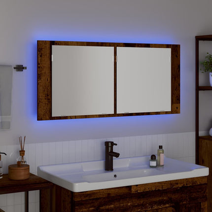 LED Spegel Skåp Gammalt trä 100 x 12 x 45 cm Konstruerat trä
