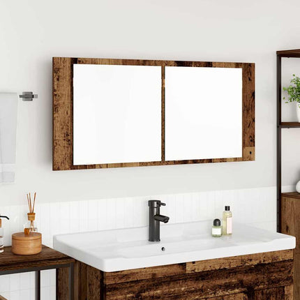 LED Spegel Skåp Gammalt trä 100 x 12 x 45 cm Konstruerat trä