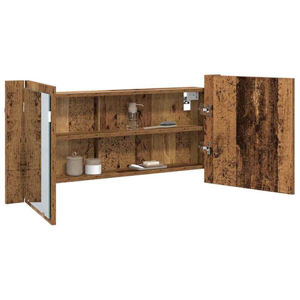 LED Spegel Skåp Gammalt trä 100 x 12 x 45 cm Konstruerat trä