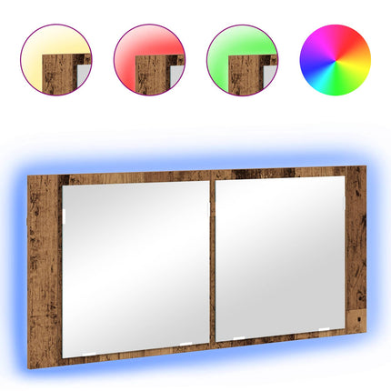 LED Spegel Skåp Gammalt trä 100 x 12 x 45 cm Konstruerat trä