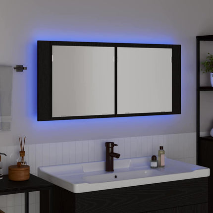 LED Spegel Skåp Svart Ek 100 x 12 x 45 cm Konstruerat trä