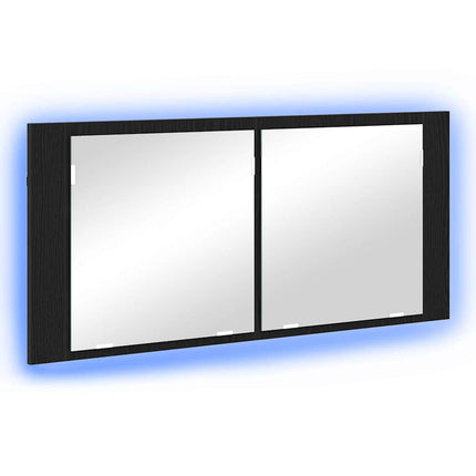 LED Spegel Skåp Svart Ek 100 x 12 x 45 cm Konstruerat trä
