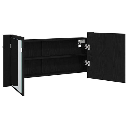 LED Spegel Skåp Svart Ek 100 x 12 x 45 cm Konstruerat trä