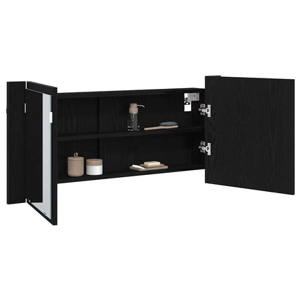 LED Spegel Skåp Svart Ek 100 x 12 x 45 cm Konstruerat trä