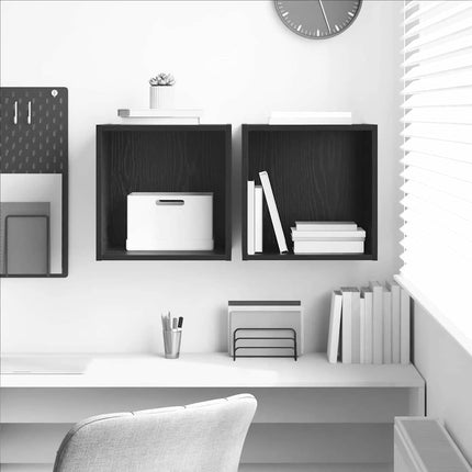 Väggskåp 2 pcs Svart Ek 37 x 37 x 37 cm Konstruerat trä