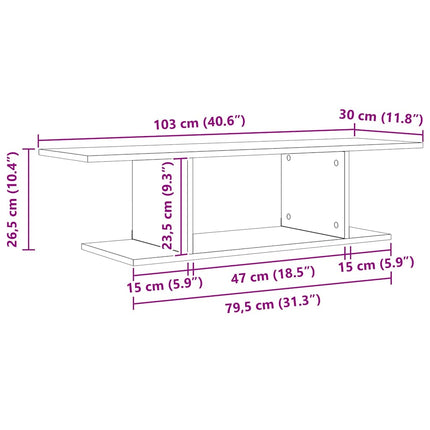 TV-bänkset Väggmonterad Brun 103 x 30 x 26,5 cm Konstruerat trä