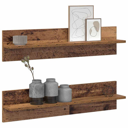 Vägg hylla 2 pcs Gammalt trä 80 x 11,5 x 18 cm Konstruerat trä