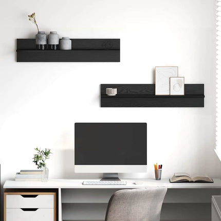 Vägg hylla 2 pcs Svart Ek 80 x 11,5 x 18 cm Konstruerat trä