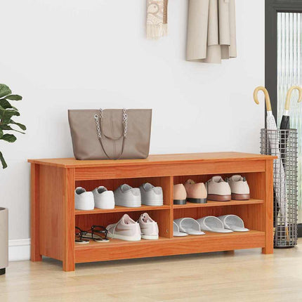 Förvaringsbänk med hylla Vaxbrun 110 x 38 x 45,5 cm Massiv furu