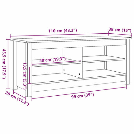 Förvaringsbänk med hylla Vaxbrun 110 x 38 x 45,5 cm Massiv furu