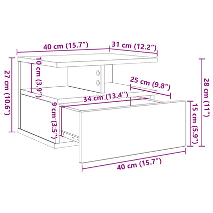 Flytande Nattduksbord 2 pcs Gammalt trä 40 x 31 x 28 cm
