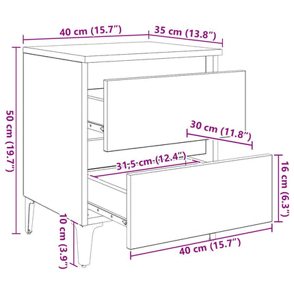 Nattduksbord 2 pcs Gammalt trä 40 x 35 x 50 cm Konstruerat trä