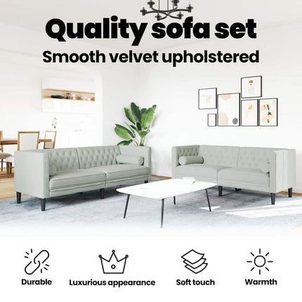 Vardagsrumsoffa 2 st Ljusgrå Sammet
