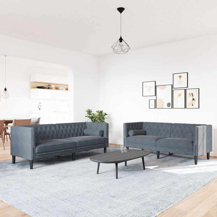 Vardagsrumsoffa 2 pcs Mörkgrå 194 x 74,5 x 70,5 cm Sammet