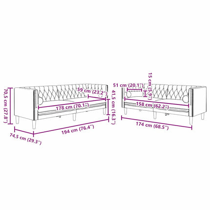 Vardagsrumsoffa 2 pcs Mörkgrå 194 x 74,5 x 70,5 cm Sammet