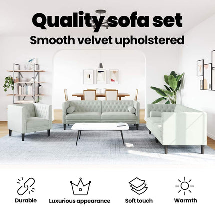 Vardagsrumsoffa 3 st Ljusgrå Sammet
