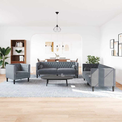 Vardagsrumsoffa 3 pcs Mörkgrå 194 x 74,5 x 70,5 cm Sammet