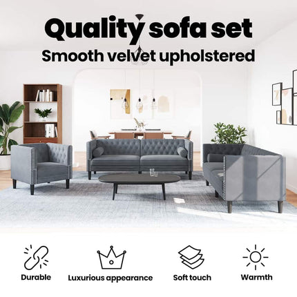 Vardagsrumsoffa 3 st Mörkgrå Sammet