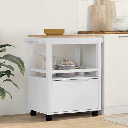 Köksvagn FLORO Vit 72,5 x 45 x 80 cm Massiv furu
