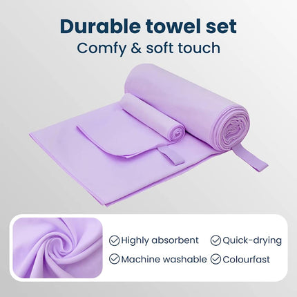 Sporthandduk Set 2 st Lila 50 x 30 cm, 200 x 100 cm