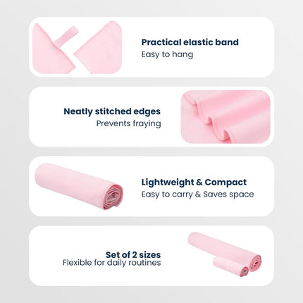 Sporthandduk Set 2 st Rosa 50 x 30 cm, 200 x 100 cm