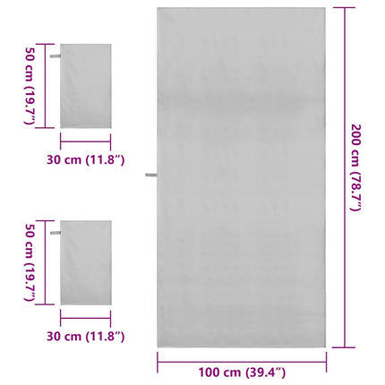 Sporthandduk Set 3 pcs Grå Polyester och polyamid