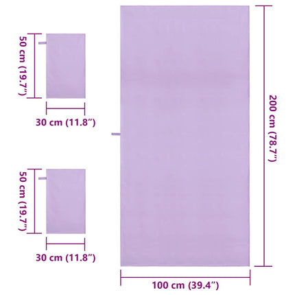 Sporthandduk Set 3 st Lila 210 x 100 cm
