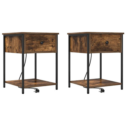 Nattduksbord 2 pcs Rökt ek 42 x 41 x 56 cm Konstruerat trä