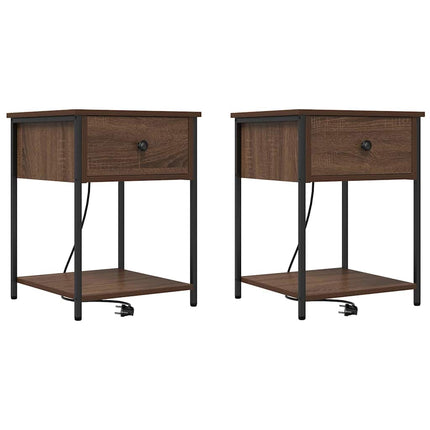 Nattduksbord 2 pcs Brun Ek 42 x 41 x 56 cm Konstruerat trä
