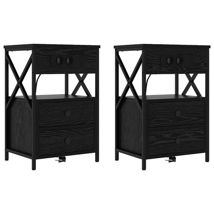 Nattduksbord 2 pcs Svart Ek 40 x 31 x 60 cm Konstruerat trä