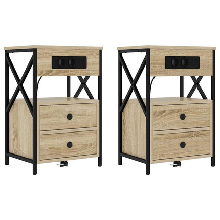 Nattduksbord 2 pcs Sonoma-ek 40 x 31 x 60 cm Konstruerat trä