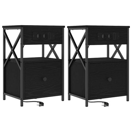Nattduksbord 2 pcs Svart Ek 40 x 31 x 60 cm Konstruerat trä